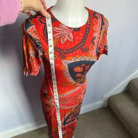 Farm Rio Red Orange Giannina Knit Paisley Midi Dress - Size XS - Picture 5 of 12